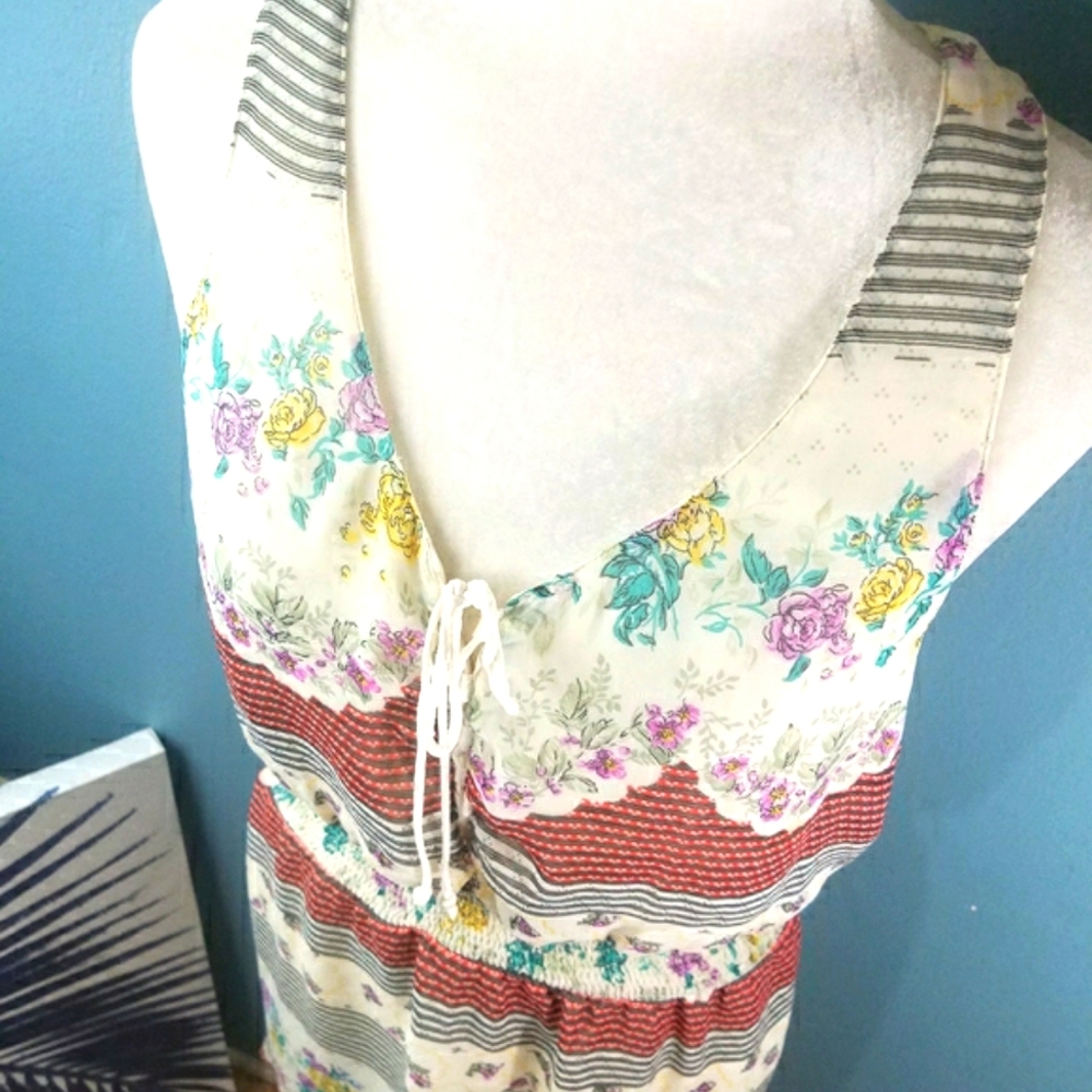 Free People Boho Floral striped Midi Dress Sz small/sm - Picture 2 of 8